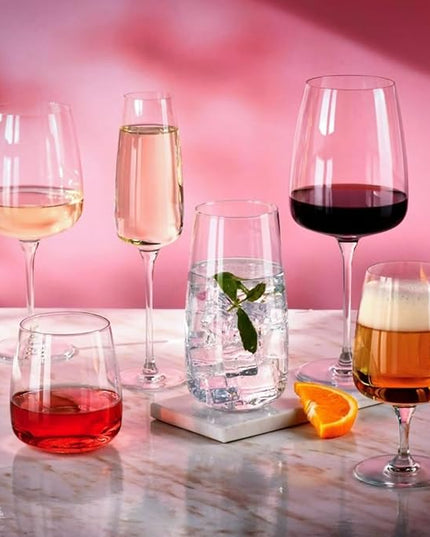 Krosno Modern Champagne Glasses, Set of 4, 7.4 Oz, Premium Crystalline Glass, Lead-free,Durable,Scratch-resistant, Ideal for Prosecco, Mimosas, Sparkling Wine, Scratch-resistant, Made in Europe