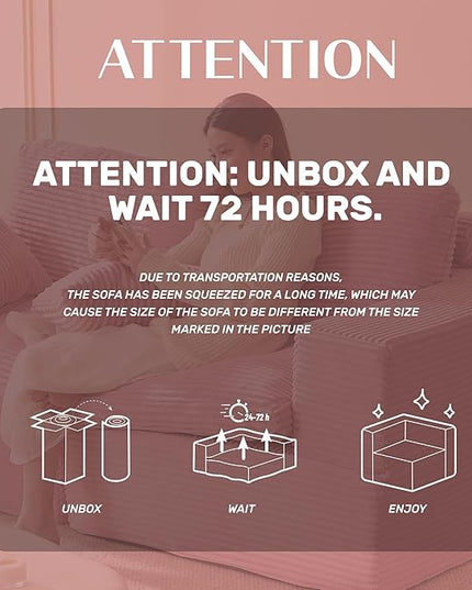 74.8” Cloud Couch, Modular Loveseat Sofa, Convertible Sofas Bed, Deep Seat Sofa, Cozy Sofa for Living Room, Office and Bedroom, Corduroy, Pink