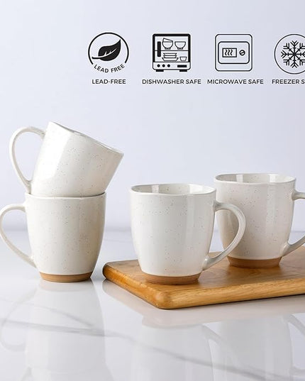 AmorArc 12oz Ceramic Coffee Mugs set of 6, Stylish Coffee Mugs with Rustic Terracotta Underside for Latte/Cappuccino/Milk/Cocoa, Dishwasher&Microwave Safe, Light Beige