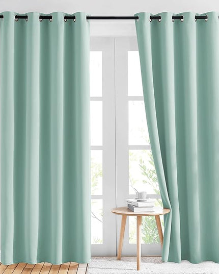 NICETOWN Seafoam Green Curtains 2 Panels 84 inches Long - Grommet Blackout Thermal Insulated Room Darkening Sound Reducing Window Drapes for Living Room/Bedroom, W52 x L84