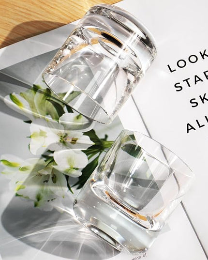KAMMAK Crystal Whiskey Glasses Set of 2, 6.76oz Old Fashioned Glasses Stemless, Hand Blown White Cocktail Glasses, Engagement Gifts for Couples, Women, Men