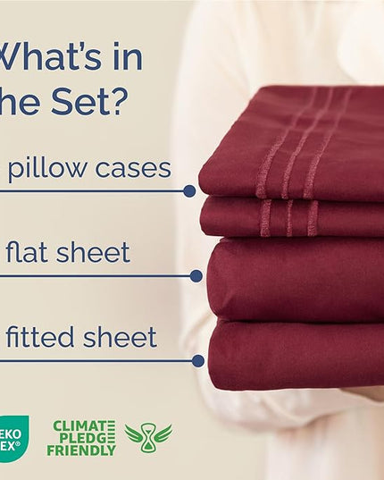 Full Size 4 Piece Sheet Set - Comfy Breathable & Cooling Bed Sheets Set - Hotel Luxury Bedding for Women, Men, Kids, Teens, Boys & Girls - Deep Pockets, Ultra-Soft, Wrinkle Free - Oeko-Tex - Burgundy
