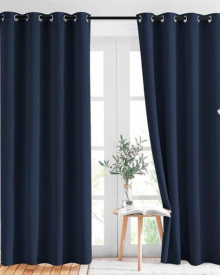 NICETOWN Blackout Navy Blue Curtains for Bedroom - Window Treatment Energy Saving Thermal Insulated Solid Grommet Room Darkening Drapes for Living Room (2 Panel, W52 x L84)