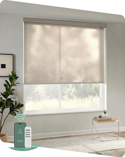 Yoolax Motorized Blinds with Remote, Light Filtering Remote Shades for Windows, Automatic Roller Shades Cordless Electric Blinds for Bedroom Living Room Office, Custom Size (Golden Dune)
