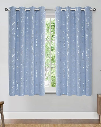BUHUA Light Blue Curtains, Tree Branches Curtains, Light Blocking Energy Saving Window Curtain - 63 inch Long, Sliding Door Curtains 2 Panels, Baby Blue, 52W x 63L
