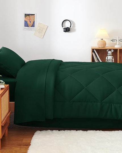 CozyLux Twin XL Comforter Set Emerald Green - 5 Pieces Twin Extra Long Bed in a Bag for College Dorm, All Season Bedding Set for Girls and Boys, Soft Bed Set with Comforter, Sheets, Pillowcase & Sham