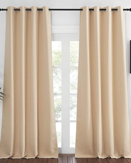 NICETOWN Blackout 102 inch Curtain for Living Room, Grommet Window Treatment Thermal Insulated Solid Sound Reducing Drapes for Bedroom, Biscotti Beige, 1 Panel, W52 x L102