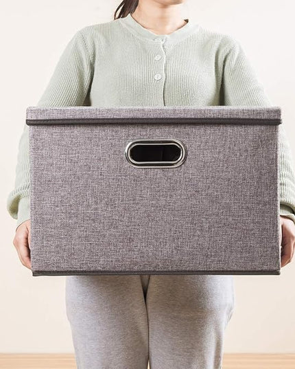 PRANDOM Large Collapsible Storage Bins with Lids [3-Pack] Linen/Cotton Blend Foldable Storage Boxes Organizer Containers Baskets Cube with Cover for Home Bedroom Closet Office Nursery(17.7x11.8x11.8)
