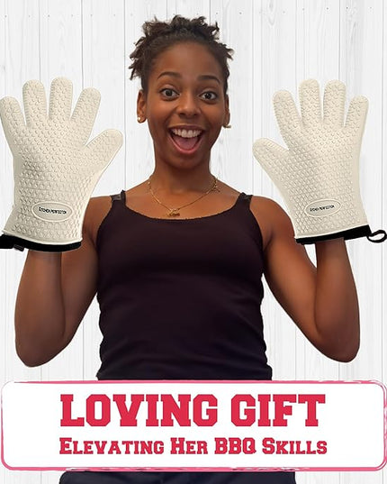KITCHEN PERFECTION XL Silicone Smoker Oven Gloves for Women -Extreme Heat Resistant BBQ Gloves -Handle Hot Food Right on Your Grill Fryer&Pit|Waterproof Grilling Cooking Mitts|Superior Set+3 Bonuses