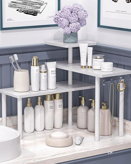 JayRex Bathroom Organizer Countertop Corner Shelf, 3 Tier Moveable Organizer for Make Up, Dresser Table, Desktop (White)