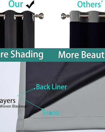 Yakamok 100% Blackout Lined Panels, Thermal Insulated Blackout Curtains for Bedroom, Heat Blocking Drapes for Living Room(62Wx84L, Grey, 2 Panels)