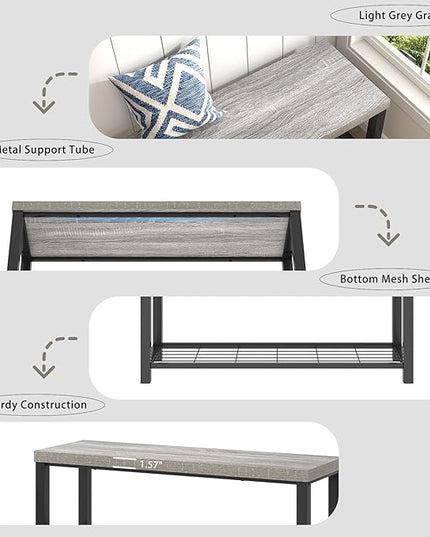 FOLUBAN Entryway Bench, Rustic Wood and Metal Shoe Storage Bench for Hallway Front Door Entrance, Industrial Indoor Bench for Bedroom Living Room, 43.3 Inch Light Grey