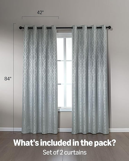 Amazon Basics Jacquard 2-Piece 100% Blackout Curtains, Living Room and Bedroom Drapes, Thermal Insulated Window Treatment, 42"x84", Light Grey