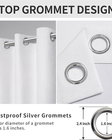 Easy-Going Linen Look 100% Blackout Curtain 52x96 Inch Window Curtain Drapes for Bedroom, Living Room Thermal Insulated Room Darkening (Set of 2 Panels, White)