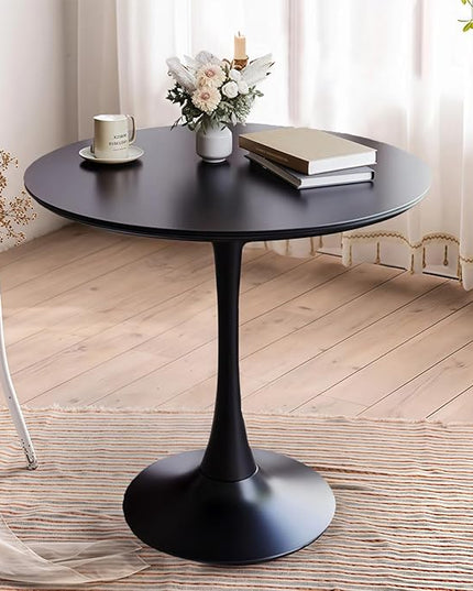Round Table,24" Modern Dining Table for 2 People with MDF Top&Metal Pedestal Base,Coffee Table Thickened Tabletop for Dining Room/Kitchen/Living Room,Black
