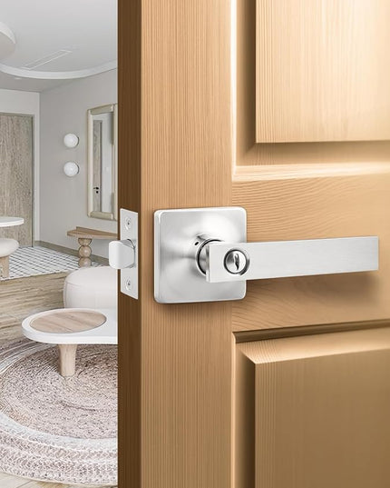 Mengico 1 Pack Door Handle,Nickel Interior Door Lever,Modern Door Lever Privacy Lock(for Bedroom&Bathroom)