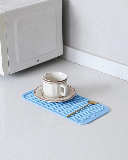 Silicone Dish Drying Mat for Multiple Usage,Easy clean,Eco-friendly,Heat-resistant Silicone Mat for Kitchen Counter or Sink,Refrigerator or Drawer Liner Light Blue S 12 inches x 6 inches