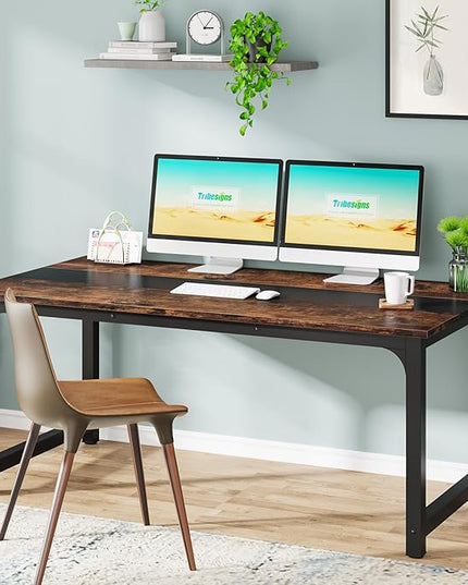 Tribesigns Modern Computer Desk, 63 x 31.5 inch Large Office Desk Computer Table Study Writing Desk Workstation for Home Office, Rustic/Black