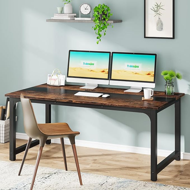 Tribesigns Modern Computer Desk, 63 x 31.5 inch Large Office Desk Computer Table Study Writing Desk Workstation for Home Office, Rustic/Black