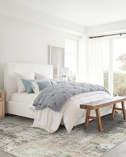 Modern Abstract Area Rug 10x13 Non Slip Non Shedding Rug Low Pile Stain Resistant for Bedroom Living Room,Grey Yellow