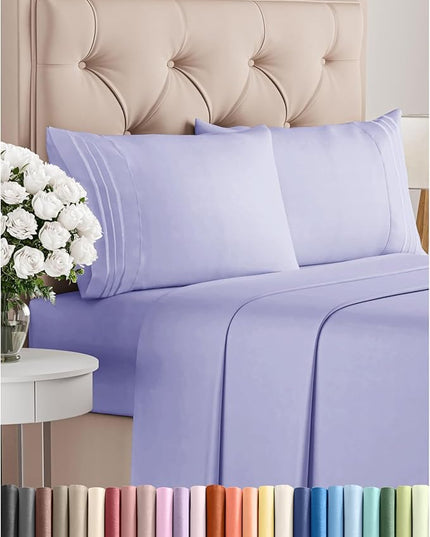 Cal King Size 4 Piece Sheet Set - Comfy Breathable & Cooling Bed Sheets Set - Hotel Luxury Bedding for Women, Men, Kids, Teens, Boys & Girls - Deep Pockets, Soft, Wrinkle Free - Oeko-Tex - Lavender