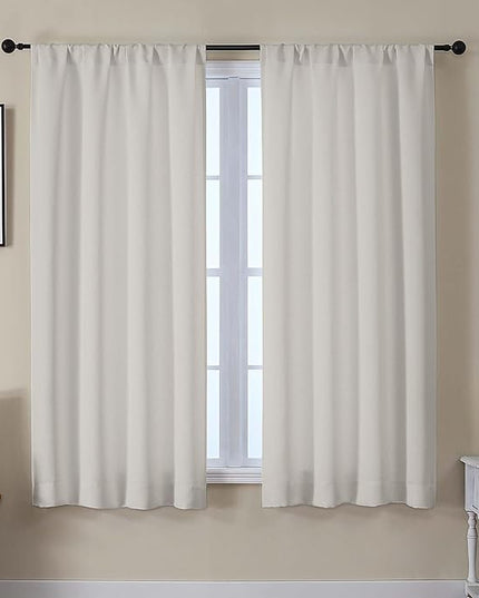 Gwine Light Filtering Curtains for Living Room 63 Inch Long, Thermal Insulated Window Treatment Black Out Curtains for Bedroom Decor with Rod Pocket, Each 40" Wx63 L, Natural, 2PCS