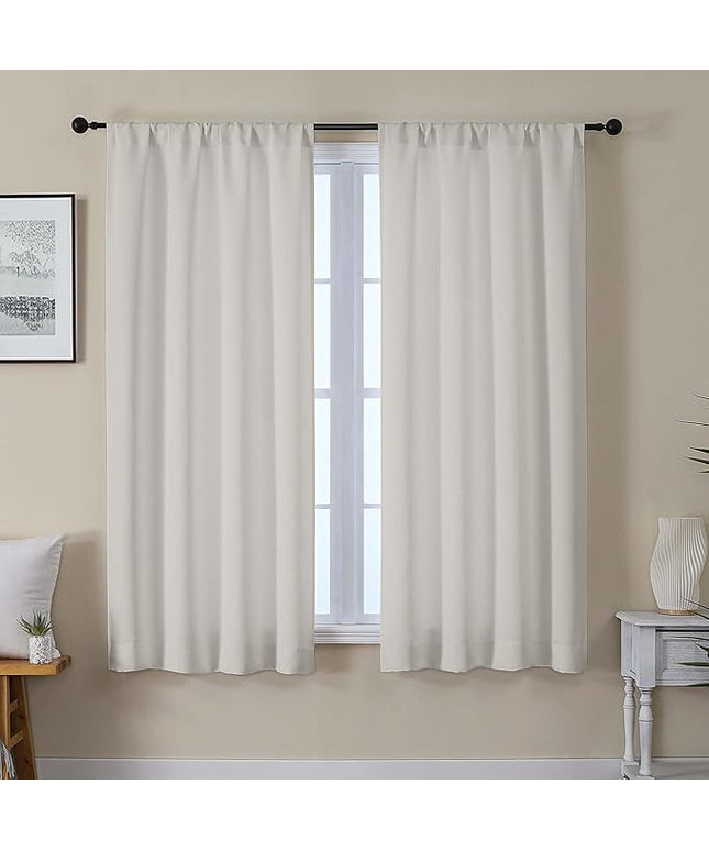 Gwine Light Filtering Curtains for Living Room 63 Inch Long, Thermal Insulated Window Treatment Black Out Curtains for Bedroom Decor with Rod Pocket, Each 40" Wx63 L, Natural, 2PCS