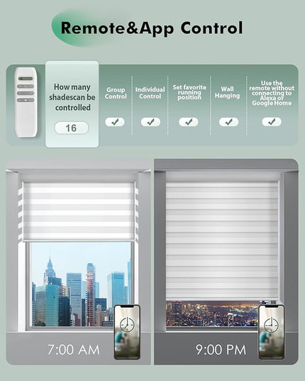 Yoolax Motorized Zebra Blinds, Remote Zebra Shades for Indoor Windows, Motorized Shades with Remote Light Control Horizontal Window Blinds Custom Size(80% Shading White)