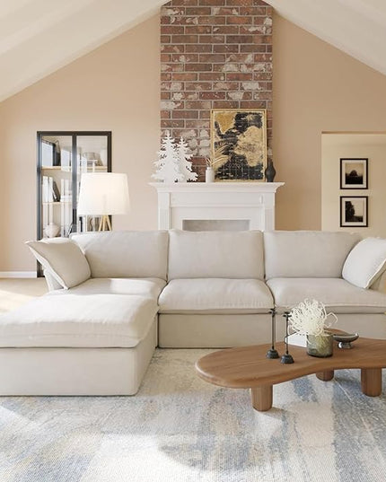 JACH L Shape Modular Couches, Deep Couch Sectional Couch with Chaise Ottoman, Modern Comfy Cloud Sectional Sofas, Cushion Covers Removable, Two Corners and A Middle Sofa for Living Room (Beige)