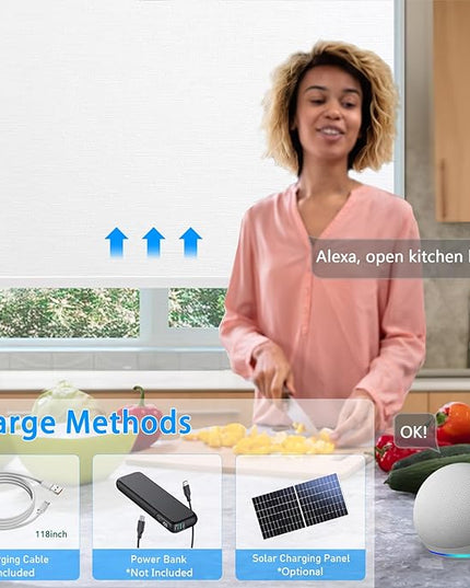 Motorized Blinds with Remote Cordless Automatic Motorized Shades Custom Blinds for Windows Smart Curtains Compatible with Alexa Google Home(Blackout Jacquard White,W27 x H72in)