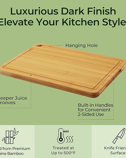 4-Pcs Natural Wood Cutting Board Set Kitchen Tools with Juice Groove, Wooden Chopping Board for Meat, Fruit, Vegetables & Cheese (Pre Oiled, Natural)