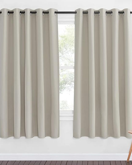 NICETOWN Blackout Bedroom Door Curtain - Grommet Window Treatment Thermal Insulated Light & Sound Reducing Room Darkening Privacy Drape for Doorway (Natural, 1 Panel, W66 x L66)
