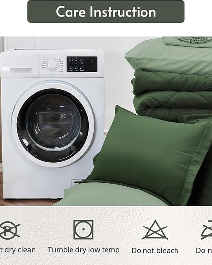 MUXHOMO 5 Pieces Twin Comforter Set, Reversible Bed in a Bag Twin Size, All Season Bedding Set with Comforter, Flat Sheet, Fitted Sheet, Pillowcases & Shams, Dark Green & Light Green