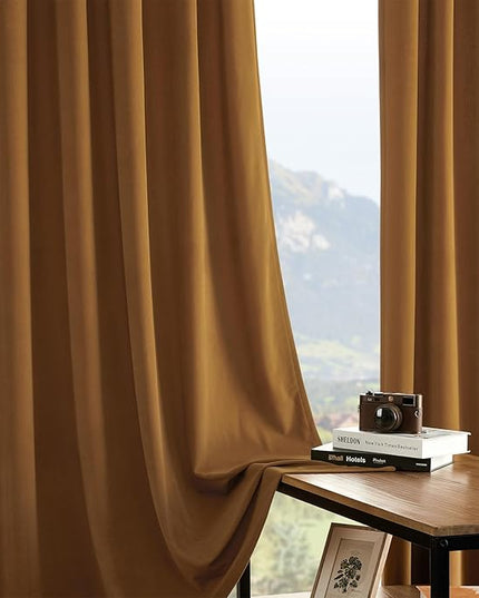 Joydeco Brown Velvet Curtains 72 inch Length 2 Panels, Luxury Blackout Rod Pocket Thermal Insulated Window Curtains, Super Soft Room Darkening Drapes for Living Dining Room Bedroom,W52 x L72 inches