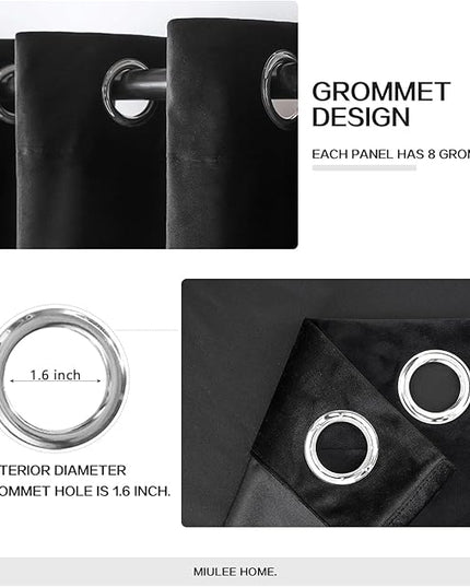 MIULEE Black Velvet Curtains 84 Inches Long Halloween Room Darkening Blackout Curtains with Grommet Top for Bedroom/Living Room Light Blocking Thermal Insulating Soundproof Set of 2