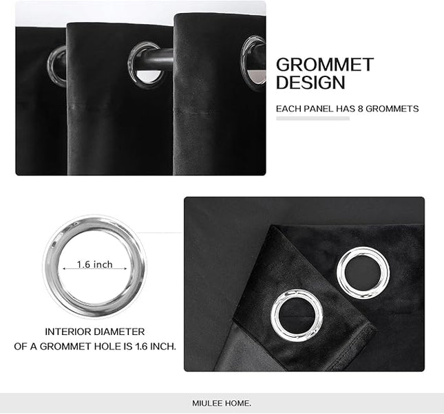 MIULEE Black Out Velvet Curtains 96 Inch Length for Room Darkening Long Blackout Curtains with Grommet Top for Bedroom/Living Room Light Blocking Thermal Insulating Soundproof Set of 2， Black