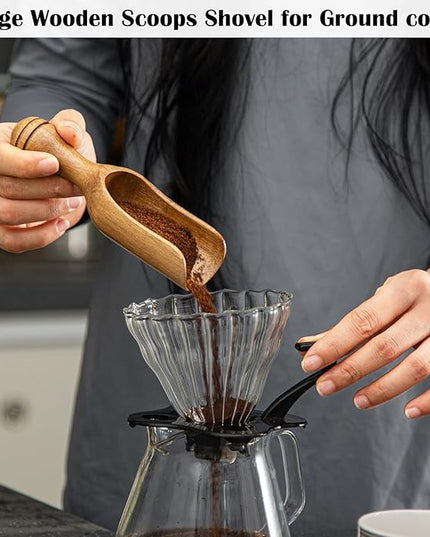 Big Coffee Scoops Shovel,Large Ground Coffee Scoop 2PCS Large Wooden Scoops for Jars 5.9″ Acacia Measuring Spoons for Coffee, Kitchen Scoop for Tea,Coffee, Powder, Bath Salts,Laundry -Multifunctional