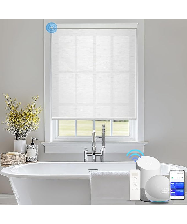 Motorized Blinds with Remote Cordless Automatic Motorized Shades Custom Blinds for Windows Smart Curtains Compatible with Alexa Google Home(Light Filtering Cloud White,W43 x H72in)