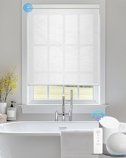 Motorized Blinds with Remote Cordless Automatic Motorized Shades Custom Blinds for Windows Smart Curtains Compatible with Alexa Google Home(Light Filtering Cloud White,W30 x H72in)