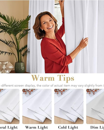 H.VERSAILTEX White Curtains Thermal Insulated Window Treatment Panels Room Darkening Privacy Assured Drapes for Living Room Back Tab/Rod Pocket Bedroom Draperies, 42 x 84 Inch, 2 Panels