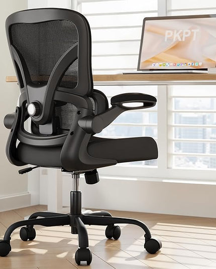 Office Chair with Adjustable Lumbar Support, Home Office Desk Chair with Flip-up Armrests, 330 lbs Mesh Computer Chair for Long Day Use, Black
