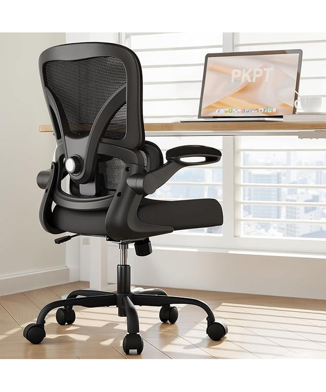 Office Chair with Adjustable Lumbar Support, Home Office Desk Chair with Flip-up Armrests, 330 lbs Mesh Computer Chair for Long Day Use, Black