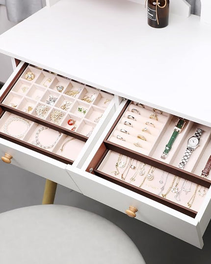 LANDICI Stackable Jewelry Organizer Trays 4 Set,PU Leather Jewelry Organizer Drawer,Jewelry Storage Display Tray for Earring Necklace Rings Bracelet with Removable Dividers,Coffee