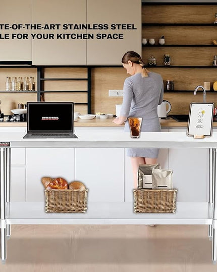 DuraSteel 24x72 Stainless Steel Work Table - NSF Commercial Prep Metal Table - Outdoor Pizza Oven Stand w/Under Shelf - Kitchen Island Laundry Utility Garage Microwave Stand Rolling Storage Cart Vevo