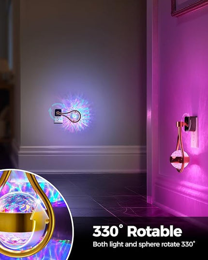 Briignite RGB Night Lights Plug into Wall, Color Changing Nightlight with Dusk to Dawn Sensor, 330° Rotating Night Light with Waterdrop Design, Ideal for Bedroom, Living Room, Home Decor, 2pack