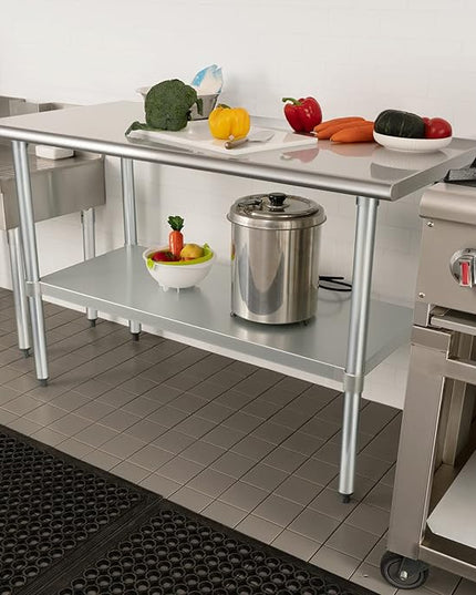 HARDURA Stainless Steel Table 24X60 Inches with Undershelf and Galvanized Legs NSF Heavy Duty Commercial Prep Work Table for Restaurant Kitchen Home and Hotel