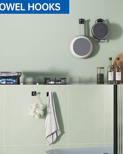 5-Pieces Bathroom Hardware Set, SUS304 Stainless Steel Wall Mounted 16 Inch Towel Bar, Toilet Paper Holder, Towel Hooks, Bathroom Towel Bar Set (Matte Black (Type 2), 5 Piece-16 inch)