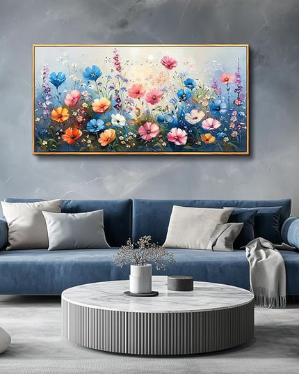 QIYILEXWART Large Wall Art For Living Room Canvas Wall Decor For Bedroom Watercolour Painting Office Decoration Colorful Flowers Wall Picture Artwork Ready To Hang Home Decor Wood Framed