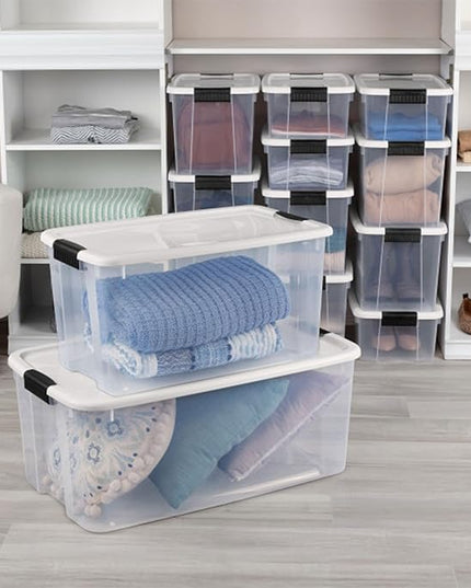 Sterilite 20-Pack Ultra Latching Box, Storage Bins with Lids, Clear Plastic, 70 Quart - Heavy-Duty Organizing Containers for Closet, Bathroom, and Office
