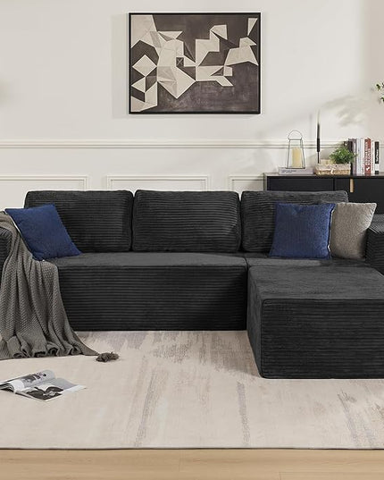 40" Modular Sectional Sofa, Upholstered Floor Sofa Couch with Pillow, Bean Bag Chair for Bedroom Living Room, No Assembly Required (Plush Corduroy Fabric, Black)